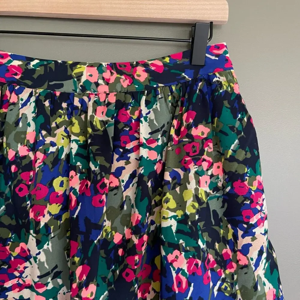 J Crew Floral Skirt A-Line Size 2‎ Flowy Chiffon Blue Pink Green White Colorful